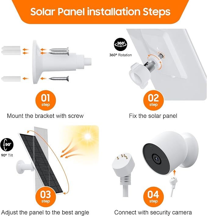 Solar Panel for Google Nest Camera, 2Pack Upgraded Solar Power Charger for Google Nest Cam Indoor & Outdoor(Battery Version), Flexible Solar Panels with IP65 Waterproof 13.1Ft Charging Cable - Image 5