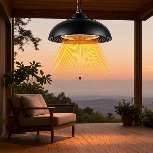 1500W Electric Hanging Patio Heater, 3S Instant Heat, Ceiling-Mounted Outdoor Heater with 3 Modes, Quiet Operation, Overheat Protection, IP55 Waterproof for Patio, Balcony (black, hanging)