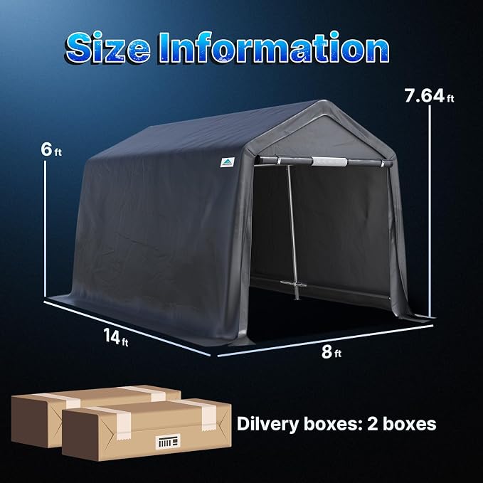 ADVANCE OUTDOOR 8x14 ft Steel Metal Peak Roof Portable Garage Shelter Storage Shed Carport for Motorcycle, Bike or Garden Tools with 2 Roll up Doors & Vents, Gray - Image 5