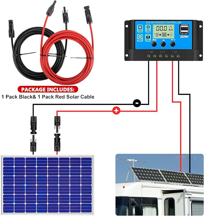 Vansdon 2x30 Feet Solar Panel Extension Cable- 10AWG Solar Cable Solar Panel Cable with Female and Male Waterproof Connectors for RV, Photovoltaic Systems - Image 7