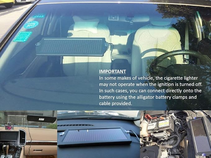 Sunway Solar Car Battery Trickle Charger & Maintainer 12V Solar Panel Power Battery Charger With Cigarette Lighter Plug Battery Clamp For Car Automotive Motorcycle Boat Marine Snowmobile Watercraft RV - Image 4