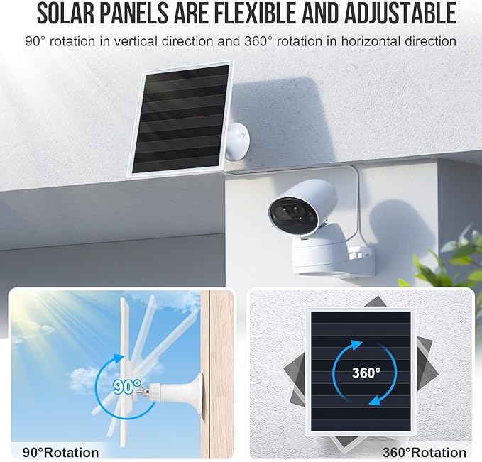6W Solar Panel Charger, Solar Panel with Micro USB & USB-C Port for DC 5V Outdoor Rechargeable Battery Camera, IP66 Waterproof, 360° Adjustable Security Mount, 2PC - Image 6
