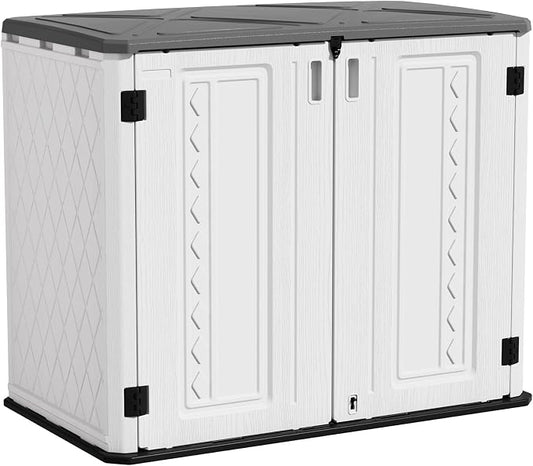 ZZM 4x3FT Heavy-Duty Outdoor Storage Shed | 34 Cu.Ft Waterproof Resin Cabinet with Double-Wall | UV-Resistant & Lockable for Garden Tools, Bikes, Patio Furniture (Wood Grain Texture) by ZZM