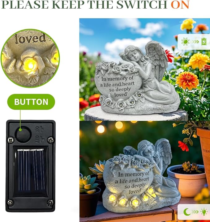 KOOY Angel Solar Garden Statues, Light Up Angels Sculptures, Outdoor Figurines Decorations for Outside Patio Yard Lawn Home Art Ornaments, Unique Birthday Gifts for Women Mom Housewarming Easter