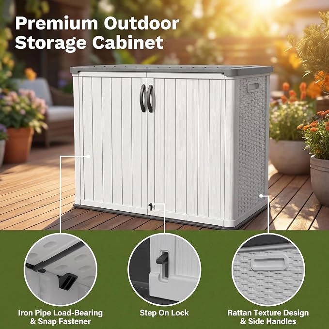 Patiowell 26 Cu.ft Plastic Outdoor Storage Cabinet, Lockable Waterproof Horizotal Storage Shed, Tool Box for Patio, Garden Tools, Garbage Cans, Pool Supplies, Easy Assembly, White(Not Include Shelves) - Image 5