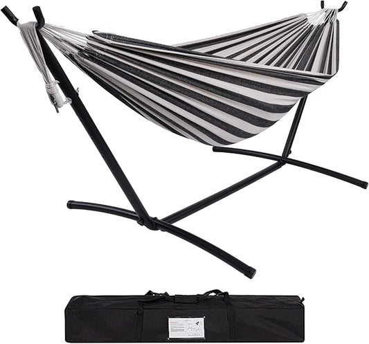 Prime Garden Hammock with Stand for Outside, Heavy Duty Space Saving Steel Stand with 450 lb Capacity,Double Hammock with Portable Carrying Bag, Hamacas para Adultos for Outdoors, Patio, Garden, Yard by PrimeGarden