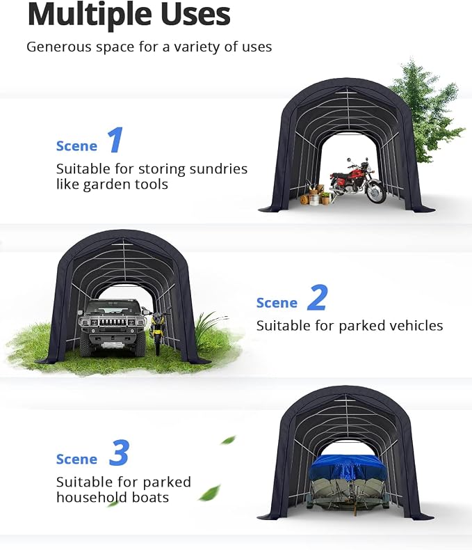 KING BIRD 12' x 20' Oval Pipe Heavy Duty Carport with Roll-up Ventilated Windows for SUV, Full-Size Truck and Boat, Round Style Anti-Snow Car Canopy Outdoor Boat Shelter with Reinforced Ground Bars - Image 3
