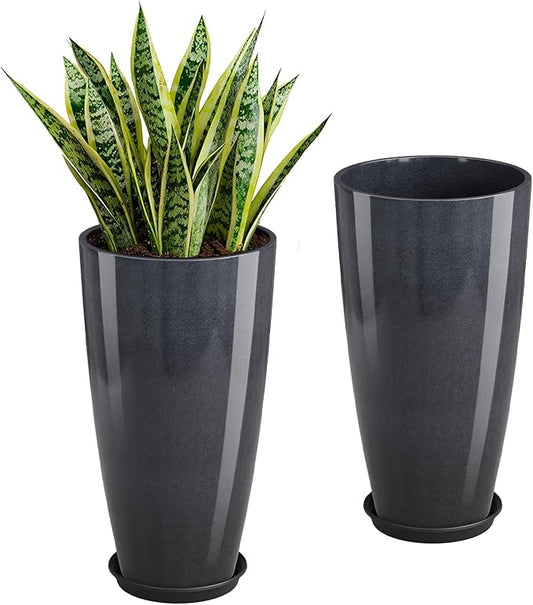 QCQHDU 21 inch Tall Planters for Outdoor & Indoor Plants, 2 Pack Sturdy Plant-Flower-Tree Pots for Front Porch Patio Deck Living Room Decor
