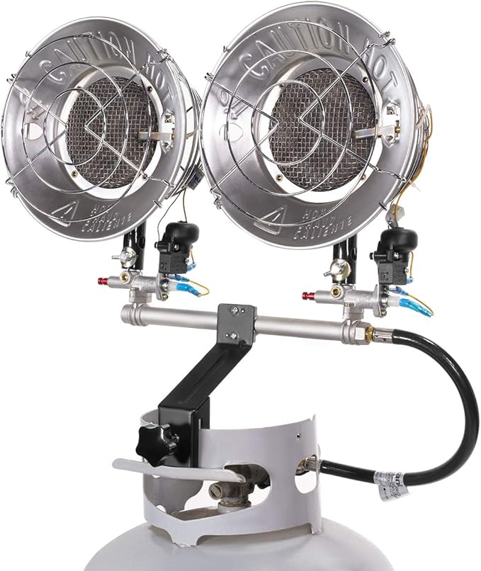 XtremepowerUS 30,000 BTU Propane Tanktop Heater Infrared Dual Burner Safety Shut-Off Valve, Tip-Over Switch for Garage, Camping, Hunting Double Burner