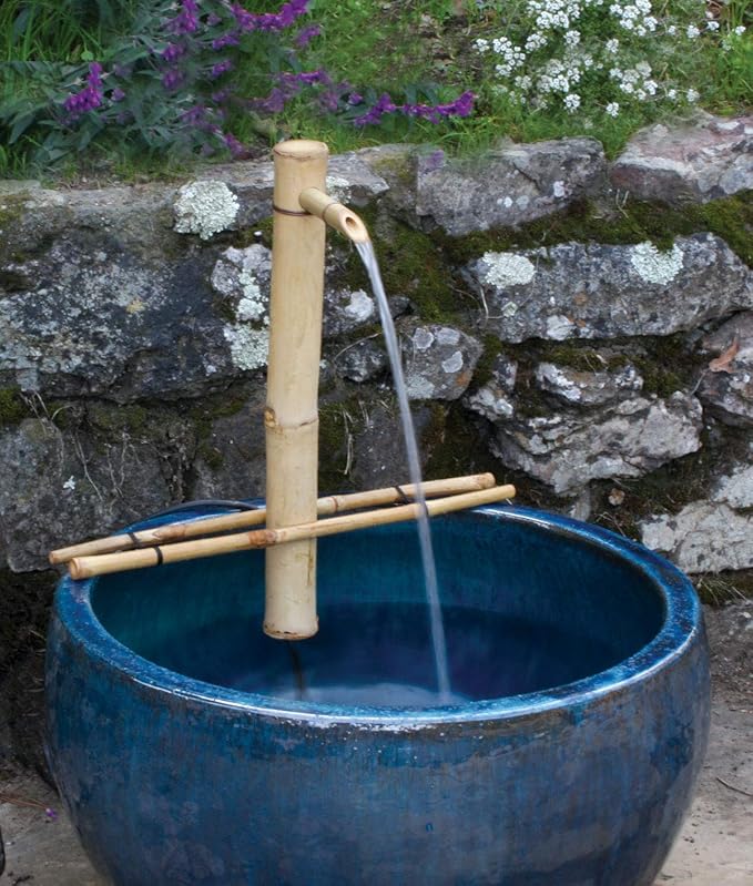 18” Bamboo Fountain Kit – Adjustable Branch Arm Spout with Quiet Pump for Indoor/Outdoor Bowl Fountains – Container Not Included | Natural Bamboo Water Feature for Zen Garden, Patio & Home Décor