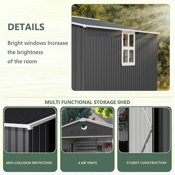 Metal Storage Shed 10x8 FT with Window,Outdoor Storage Building,Large Backyard Sheds,Waterproof Outside Storage Sheds - Image 3