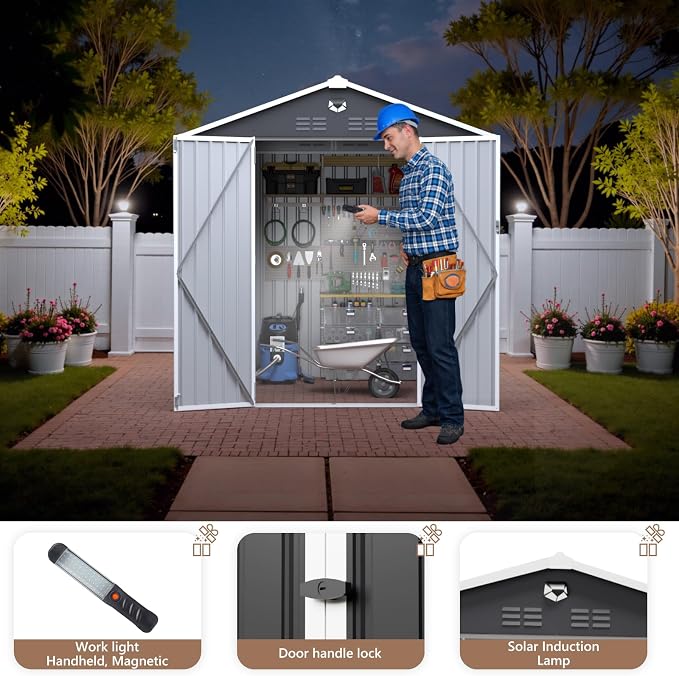 8X6 FT Outdoor Storage Shed, Metal Garden Shed, Storage Tool Sheds with Lockable Doors, Waterproof Outside Storage Building for Backyard, Patio (Black; Floor Not Included) - Image 2