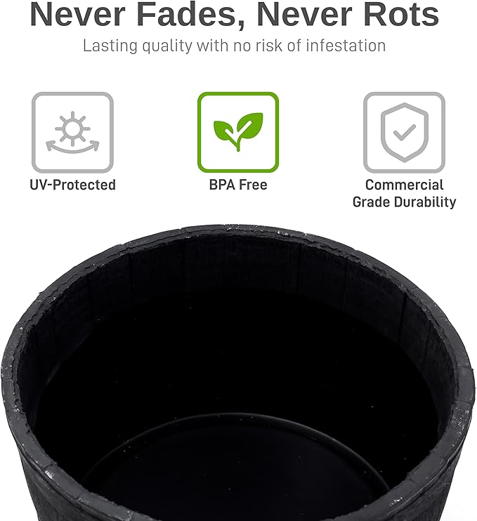 RTS Home Accents Polyethylene Whiskey Barrel Planter for Indoor or Outdoor Gardening, Black (2 Pack)