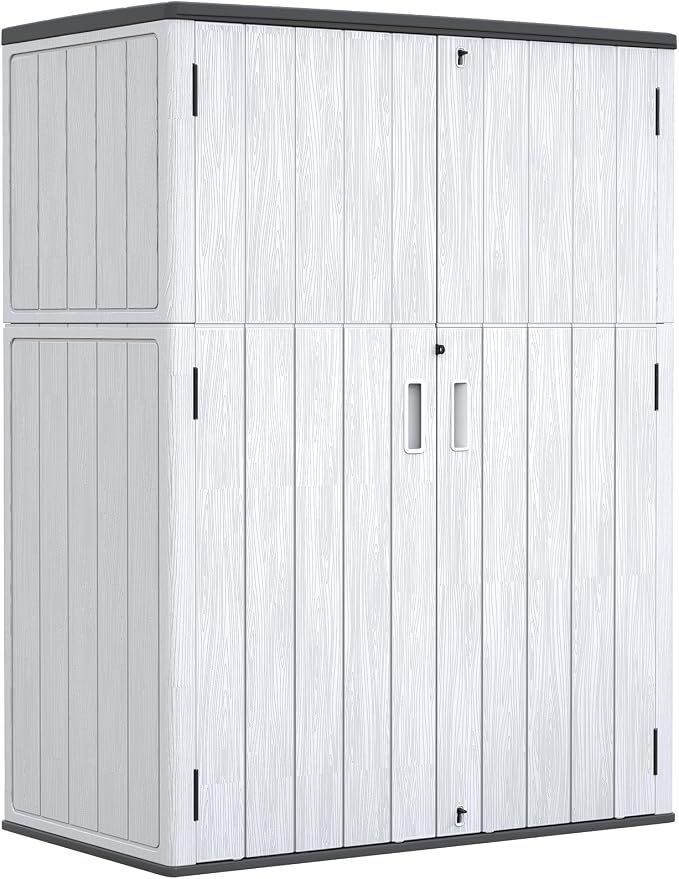 ZZM 57 Cu.ft Outdoor Storage Shed with Floor HDPE Double-Wall Resin Sheds Outdoor Storage, Lockable Weatherproof Storage Cabinet Fit for Garden Tools, Garage can, Bike, Patio Furniture, Grey by ZZM