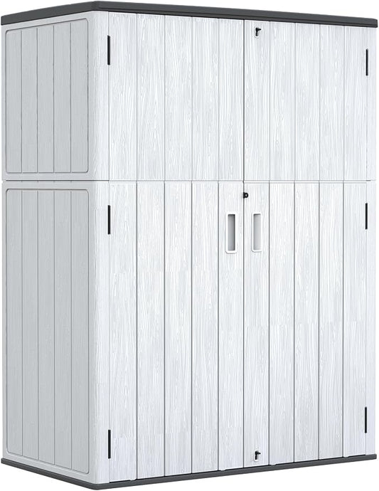 ZZM 57 Cu.ft Outdoor Storage Shed with Floor HDPE Double-Wall Resin Sheds Outdoor Storage, Lockable Weatherproof Storage Cabinet Fit for Garden Tools, Garage can, Bike, Patio Furniture, Grey by ZZM