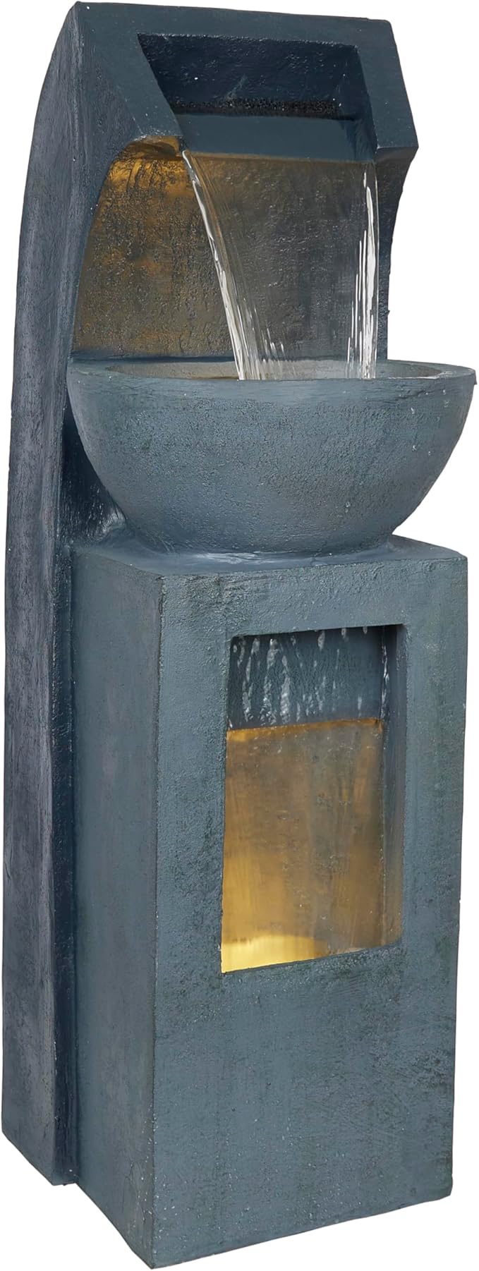 Alpine Corporation 41" Tall Outdoor Basin Waterfall Floor Fountain with LED Lights for Garden, Patio, Lawn and Backyard Decor, Gray