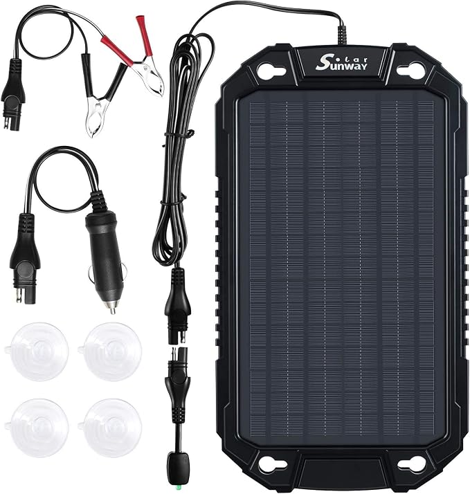 Sunway Solar Car Battery Trickle Charger & Maintainer 12Volt 8W Solar Panel Power Charger kit Portable Waterproof for Automotive RV Marine Boat Truck Motorcycle Trailer Tractor Powersports Snowmobile by Sunway+Solar