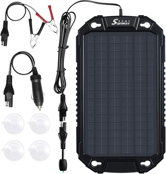 Sunway Solar Car Battery Trickle Charger & Maintainer 12Volt 8W Solar Panel Power Charger kit Portable Waterproof for Automotive RV Marine Boat Truck Motorcycle Trailer Tractor Powersports Snowmobile by Sunway+Solar