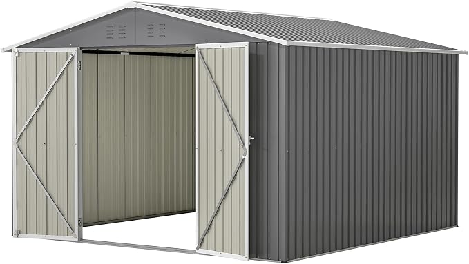 YOPTO 10×10 FT Outdoor Storage Shed,Metal Aluminum Waterproof Tool Sheds with Doors and Vents,Heavy-Duty Sheds Unit W/Lock and Key,for Storing Bicycles,Lawnmowers,Barbeques,Gray - Image 15