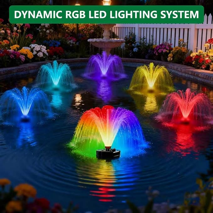Pond Fountain Aerator,with Dynamic LED RGB Lighting,Adjustable Modes, Digital Timer -Pond fountain1HP 15,000 GPH, 750W 110V, 100FT Cord - for Large Ponds, Lakes & Outdoor Water Features