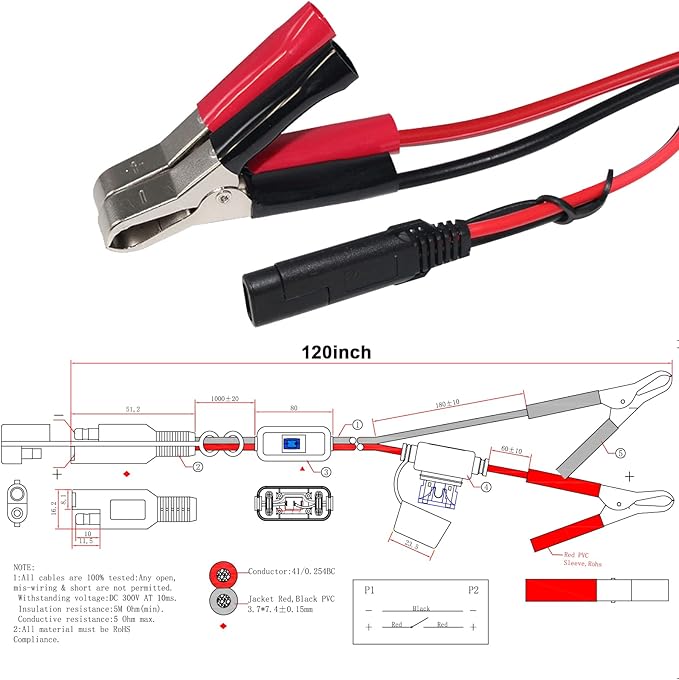 SAE to Battery Alligator Clip - 12V SAE 2Pin Quick Disconnect Cable 10ft SAE to Battery Clamp Cord 15A Fuse (10FT) - Image 3