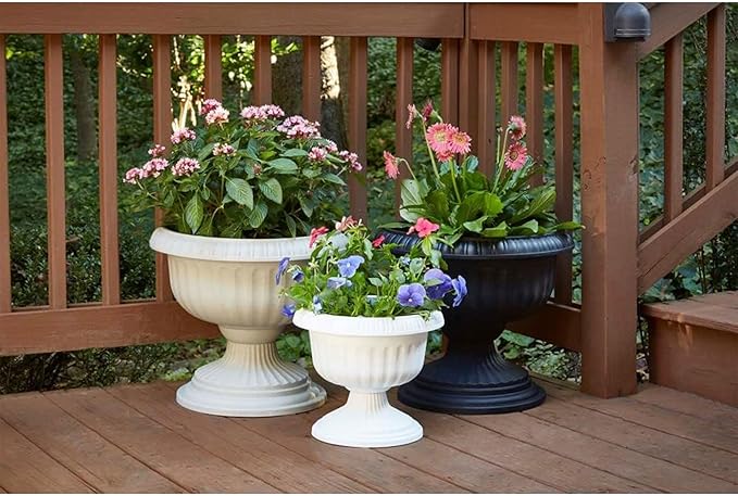 Southern Patio Dynamic Indoor Outdoor 18" Resin Grecian Style Urn Accent Planter Pot, White (2 Pack)