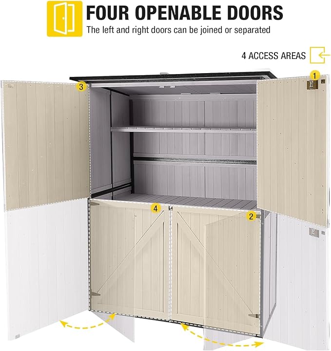 Aivituvin Shed Outdoor Storage Cabinet with Durable Metal Frame Waterproof Garden Tool Storage with Adjustable Shevels and Floor for Backyard Garden Patio Lawn, 55" L, Off White - Image 5