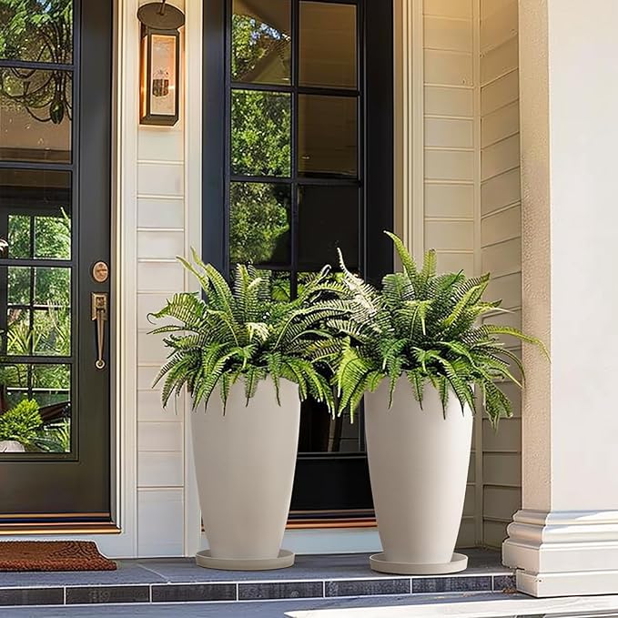 LA Jolie Muse 20 inch Round Tall Planter,Indoor/Outdoor White Planter with Drainage Holes and Trays,Modern Large Flower Pot for Front Door,Balcony and Garden Patio Deck,Pack 1