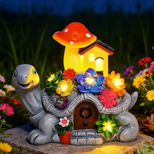 Solar Garden Outdoor Statues Turtle with 7 LED Lights, Shatter-Resistant Resin Tortoise Garden Ornaments for Yard, Patio, Lawn, Balcony, Home, Mom Birthday Gifts for Women Grandma