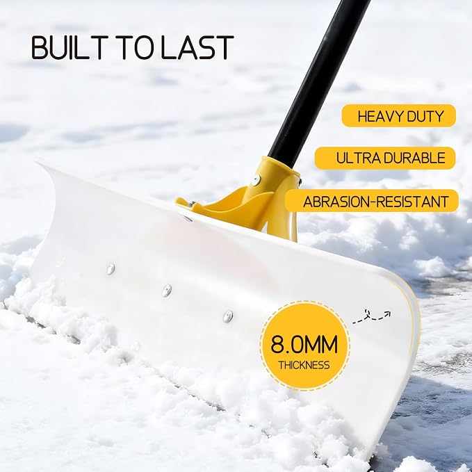 YEITSNOW Heavy Duty Snow Pusher Shovel for Driveway 30" Ergonomic Snow Removal Tool with Durable Plastic Blade with Wide Grip - Image 2