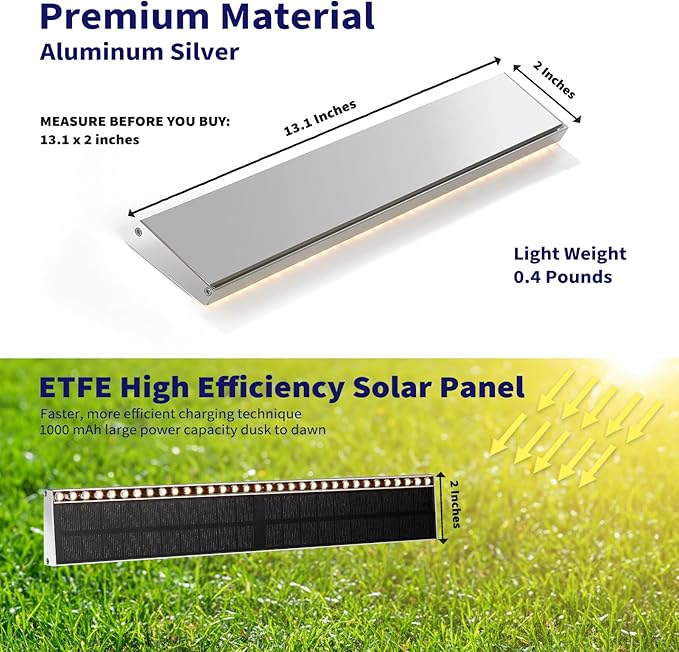 Solar Step Lights for Outside, 33 Focused-Beam High-Brightness LEDs, Waterproof Aluminum Outdoor Stair Light for Risers, Curbsides, Poolsides, Planter Edges (Warm White, 2Pack)