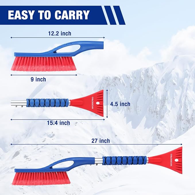 WORKPRO 27" Snow Brush and Ice Scraper for Car Windshield, Car Snow Brush and Ice Scraper with Foam Grip, 2-in-1 Detachable Snow Removal Tool, Storage Bag Included, 2 PC - Image 6