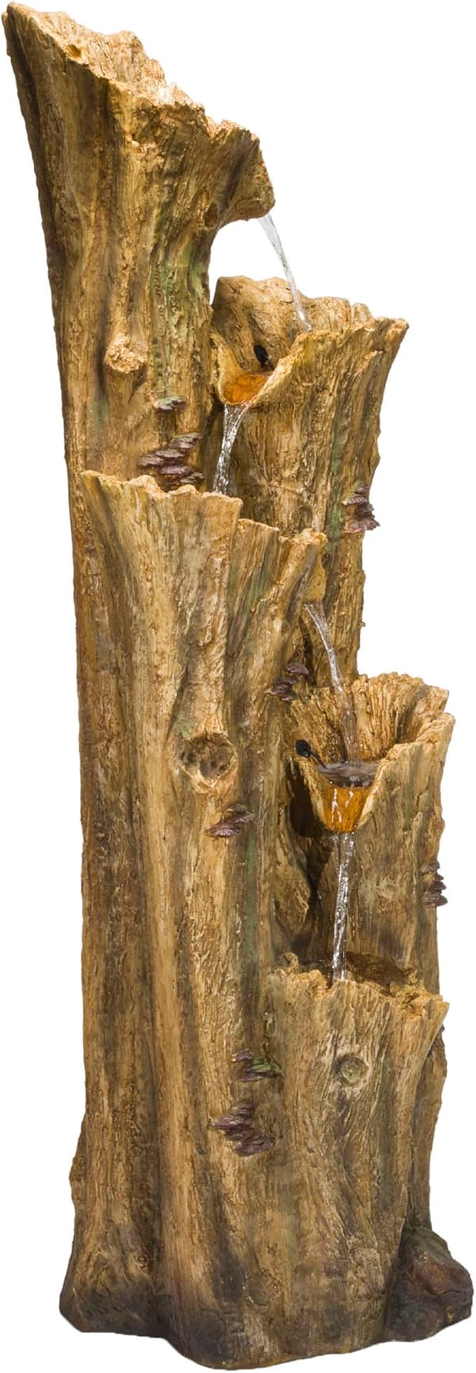 Alpine Corporation 65" Tall Outdoor 4-Tier Cascading Tree Bark Water Fountain with LED Lights