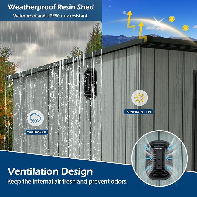 Domi 6x11FT Lean to Resin Shed, Plastic Outdoor Storage Shed with Carpet, Outside Storage Building for Garden Tools, Bike, Lawn Mower, Yard - Image 7