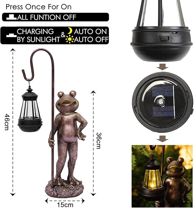 Homight Large Frog Statue with Solar Lantern Outdoor Lawn Decoration Garden Frog Decoration Balcony Yard Lawn Unique Housewarming Gift Suitable for Kids and Adults