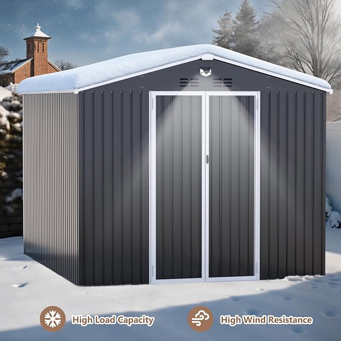 10x12 FT Outdoor Storage Shed, Metal Garden Shed - Tool Storage Sheds with Lockable Doors, Waterproof Outside Storage Building for Backyard, Patio (Black; Floor Not Included) - Image 9