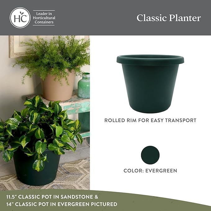 The HC Companies Classic Round Plastic Plant Pot w/Rolled Rim - Lightweight & UV Resistant Flower Pot for Herbs & More - Outdoor & Indoor Plant Pots w/Drainage (17 inch Evergreen, Pack of 1)
