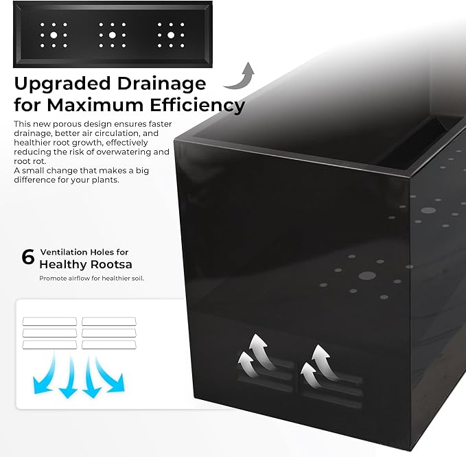 Worth Metal Planter Box with Insert Plate & Drain Holes, Indoor or Outdoor Use, No Assembly Required, 30" x 11" x 13", 14.3 Gallons, Glossy Black