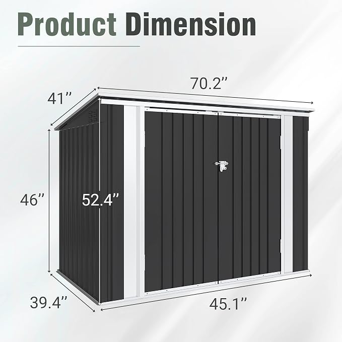 Greesum 5.8x3.3 FT Outdoor Storage Shed Metal Garbage Shed with Lid Chain Hydraulic Gas Rod for Lawn Tools, Bikes, Toys,Garbage Bin,Black - Image 4