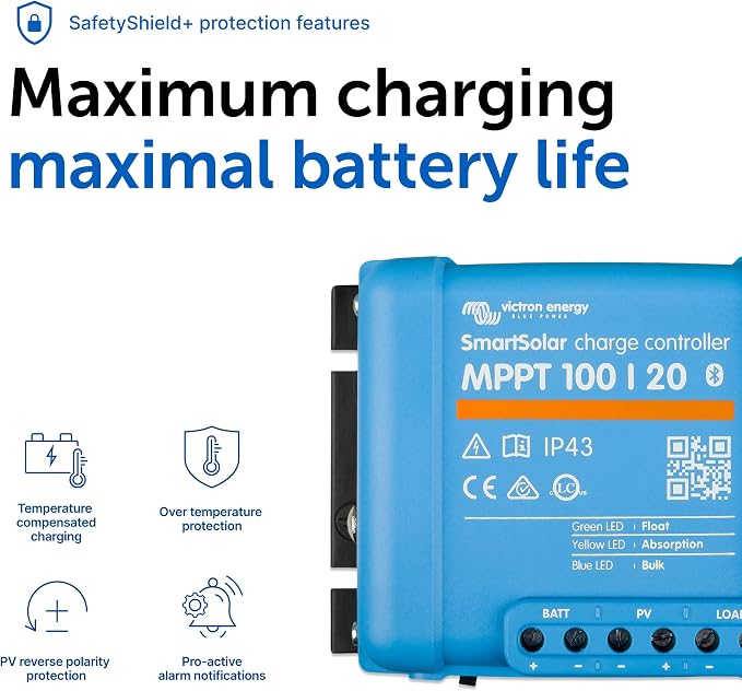 Victron Energy SmartSolar MPPT Solar Charge Controller (Bluetooth) - Charge Controllers for Solar Panels - 100V, 20 amp, 48-Volt - Image 8