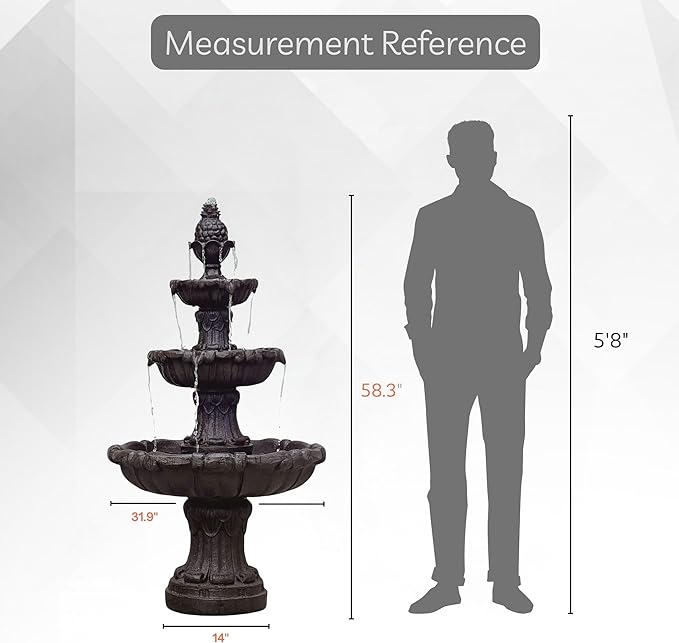 XBrand 58.3" 3-Tier Outdoor Freestanding Water Fountain - Classic Leaf Design, White Resin, Large Bird Bath with Pump - Ideal for Yard, Lawn and Garden, Porch Décor