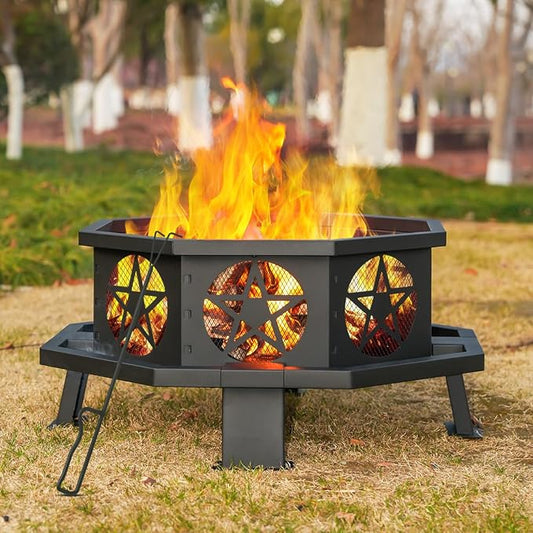 Verdeluxe 32 Inch Small Octagonal Fire Pit,Outdoor Wood Burning Fire Pits for Patio, Picnic,Bonfire,Heavy Duty Firepits for Outside Backyard Garden,Camping by OutdoorFirePit
