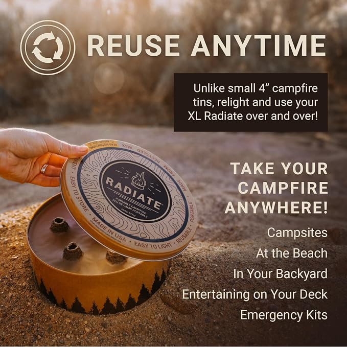 Radiate 2 Pack XL 8" Portable Campfire As Seen On Shark Tank - Up to 2 Hours of Burn Time, Reusable Travel Fire Pit for Camping, Patios & Beach Days - Great Alternative to a Real Fire - Made in USA - Image 3