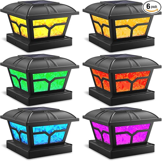 SIEDiNLAR Solar Post Cap Lights Outdoor 2 Color Modes for 4x4 5x5 6x6 Wooden Vinyl Posts Fence Deck Patio Decoration RGB Color Changing/Warm White Lighting Black (6 Pack) by Siedinlar