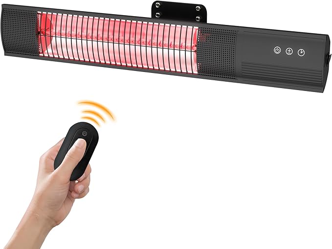 Heating Wall-Mounted Outdoor Heaters for Patio, Indoor/Outdoor Hanging Electric Patio Heater 1500W 3 Heat Modes with Remote, Infrared Outdoor Heater IP55 Resistant, 24H Timer, Black
