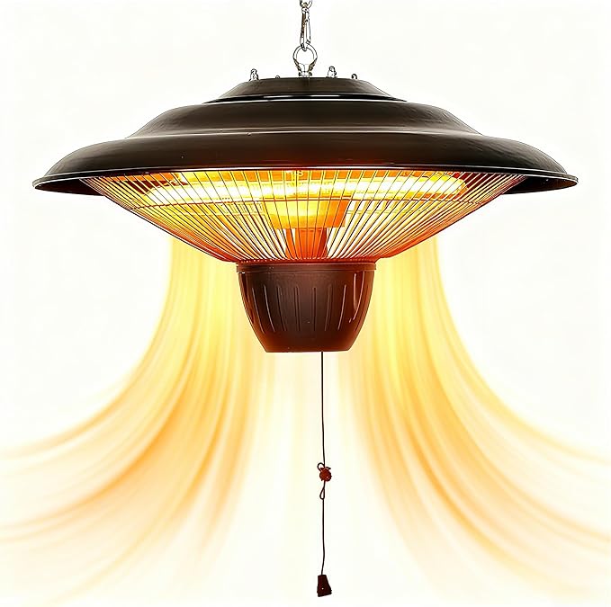 Hanging Infrared Electric Heater, 1500W Ceiling Mounted Heater Outdoor Indoor, IP34 Waterproof & Quiet Fanless, Tip-over/Overheat Protection for Patio, Garage, Gazebo, Home Use