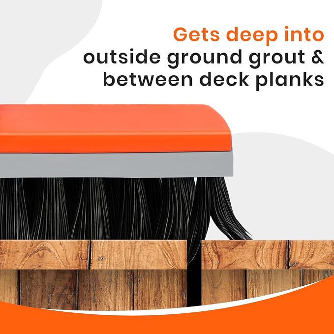 Deck Brush with Long Handle, Stiff Bristle Floor Scrub Broom, 55'' Outdoor Scrubber Remove Dirt, Leaves, Snow on Carpet, Patios, Garage, Concrete - Image 3