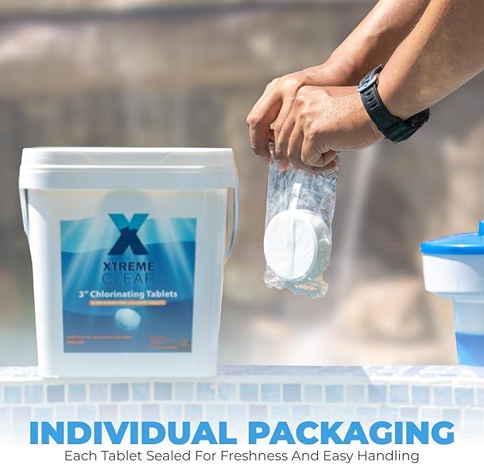 Xtremeclear 3" Chlorine Tablets Bucket, 3-inch Individually Wrapped, 25 lbs Chlorinating Tabs for Swimming Pools, Hot Tubs, Spa Slow Dissolving 25 Pound Bucket - Image 3