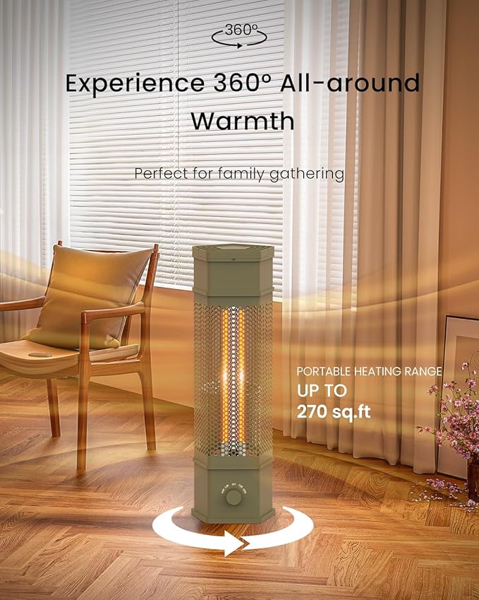 Electric Patio Heater Outdoor Indoor Use, 360°All-round Heating, 1500W Infrared Tower Heater, Tip-Over & Overheat Protection Portable Space Heater for Large Room, Backyard, Home