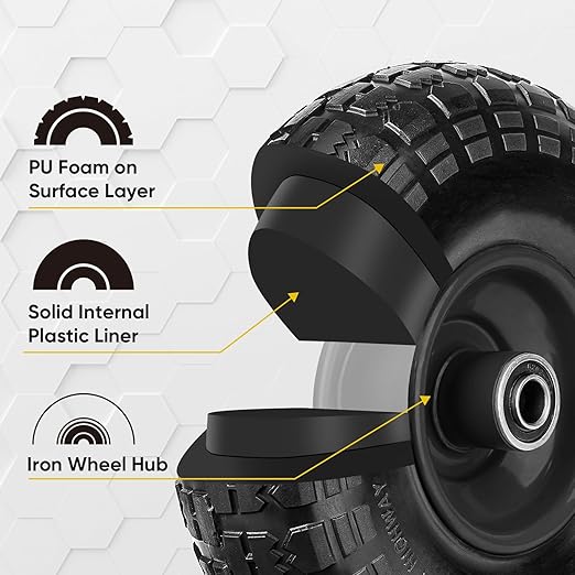 TICONN 4.00-6 Tire and Wheel Flat Free, 4 Pack 13" Solid Tires with 5/8" Axle Bore Hole and Double Sealed Bearings, Perfect for Wheelbarrow, Garden Cart, Wagon, Dolly (Black, 4PK) - Image 5